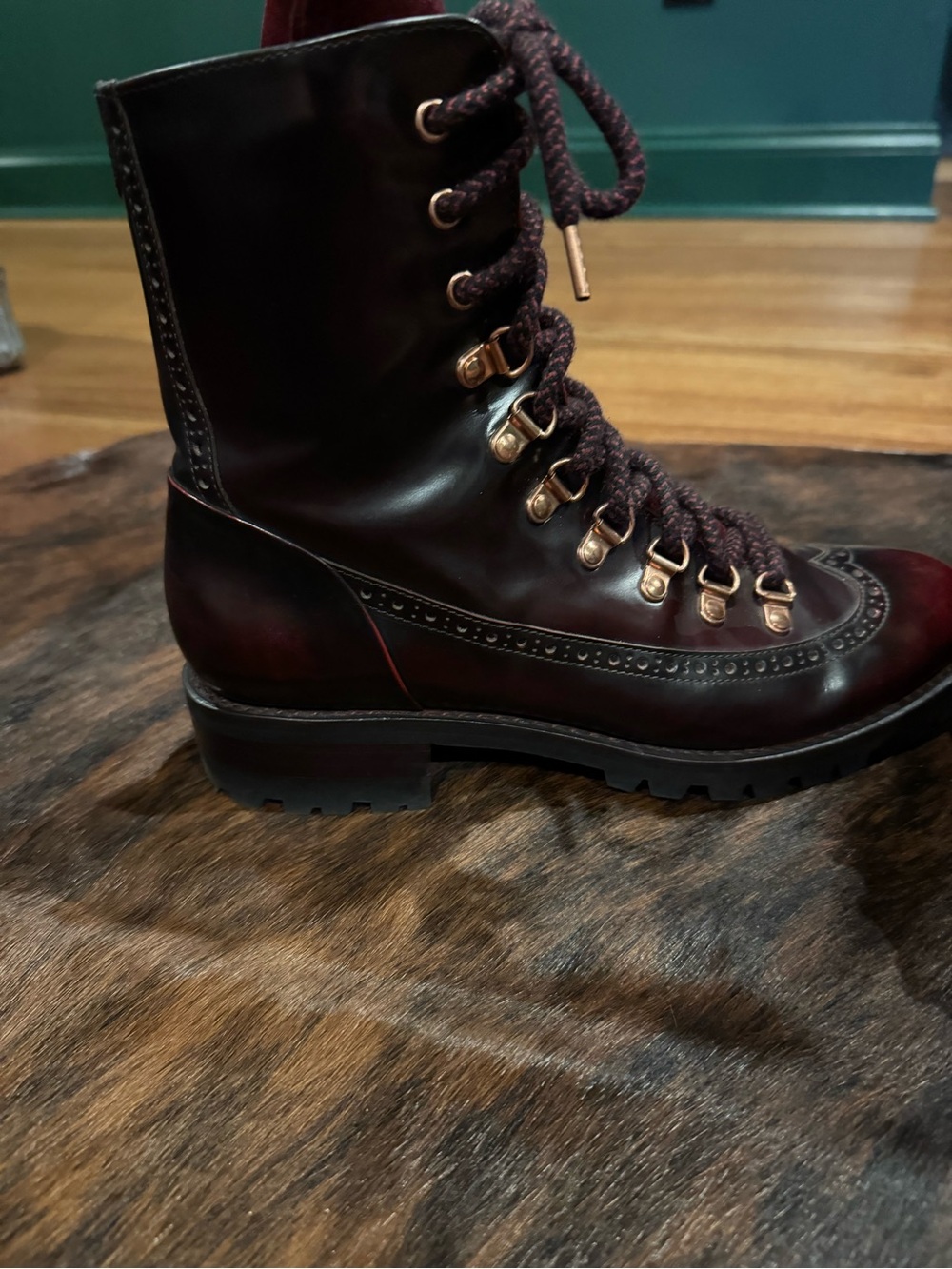 Lace-Up Burgundy Leather Women's Ankle Boots - Picture 2 of 6
